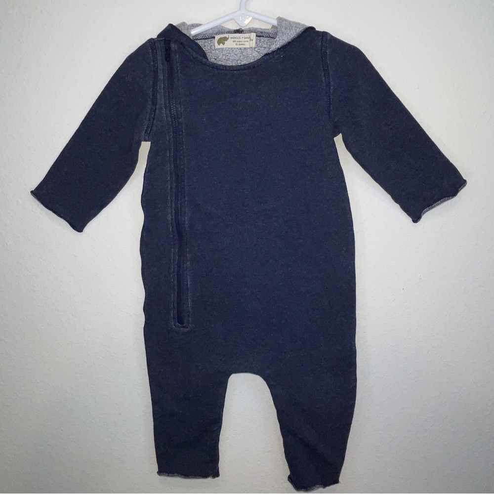 monica + andy blue sweatshirt hoodie romper
